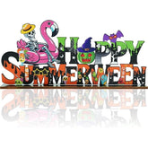Lanfubeisi Summerween Skeleton Centerpiece, 11.8x5.4in Colorful Fiberwood Tabletop Decor for Halloween, Beach Parties, Summerween Parties & Party Decorations