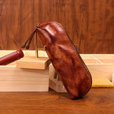 Cyflymder Handmade Vintage Glasses Cases Full-Grain Leather Glasses Case Distressed Plant-Tanned Pouch Rustic Eyewear Storage Bag With Zipper Closure