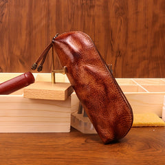 Cyflymder Handmade Vintage Glasses Cases Full-Grain Leather Glasses Case Distressed Plant-Tanned Pouch Rustic Eyewear Storage Bag With Zipper Closure
