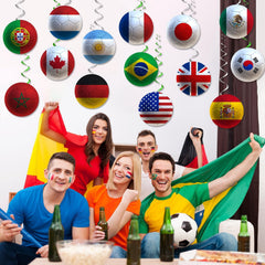 Lanfubeisi 32PCS World Soccer Party Decorations Flag Theme Hanging Swirls Decor 2026 Soccer Party Supplies for Sports Viewing Party, Classroom, Bar, Birthday Decorations