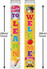 Lanfubeisi Back to School Decorations – 2PCS Welcome Back Banner 71x12 Inch Yellow First Day of School Sign for Porch Door Indoor Outdoor