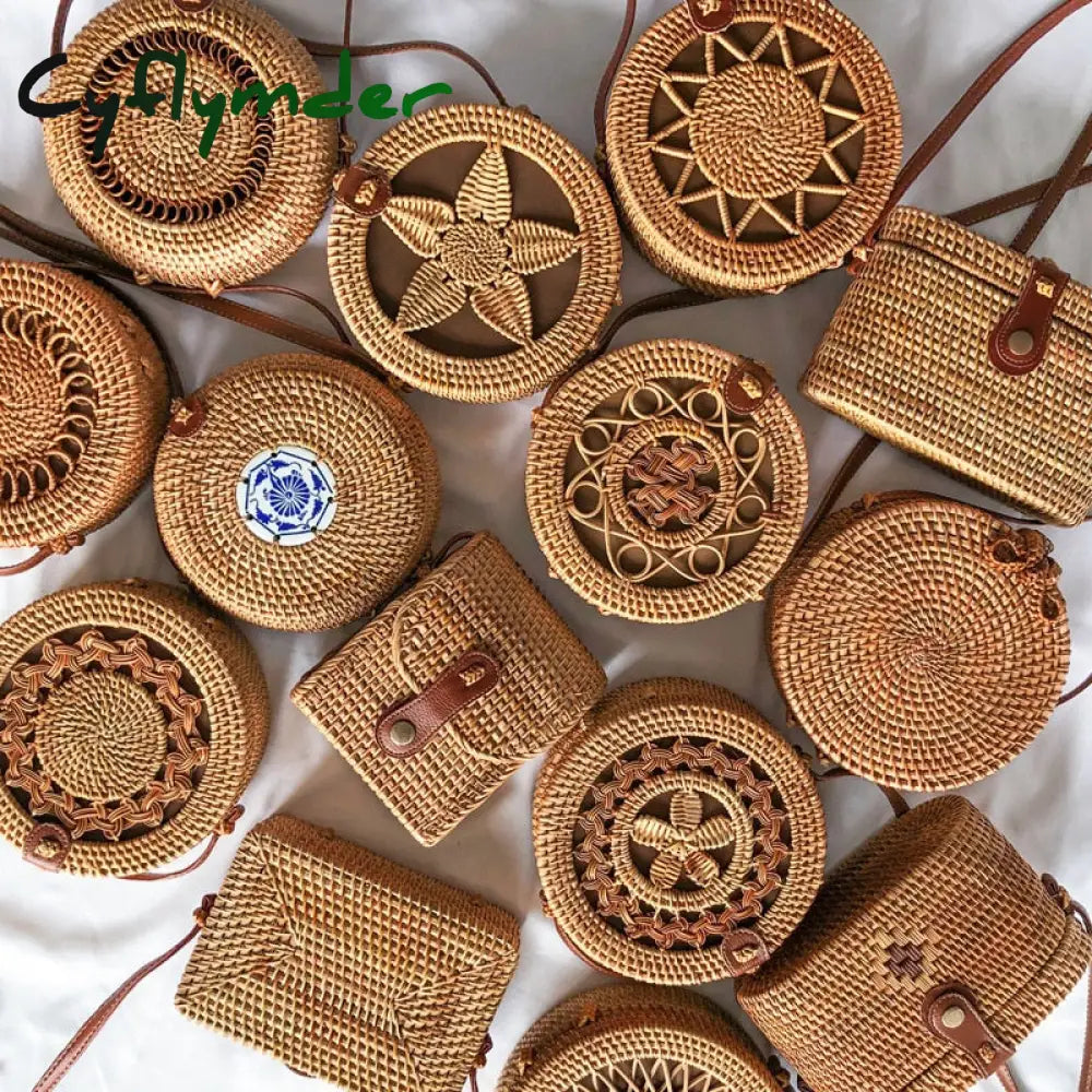 20X8Cm Circle Handwoven Women Messenger Bags Round Retro Rattan Straw Beach Crossbody Bag Good