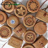 20X8Cm Circle Handwoven Women Messenger Bags Round Retro Rattan Straw Beach Crossbody Bag Good