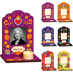 Lanfubeisi 6 Pcs Dia De Los Muertos Decorations Picture Frames, Day of the Dead Ofrenda Altar Decor with Tealight Base for Tabletop Fiesta Party