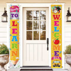 Lanfubeisi Back to School Decorations – 2PCS Welcome Back Banner 71x12 Inch Yellow First Day of School Sign for Porch Door Indoor Outdoor