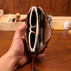 Cyflymder Handmade Vintage Glasses Cases Full-Grain Leather Glasses Case Distressed Plant-Tanned Pouch Rustic Eyewear Storage Bag With Zipper Closure