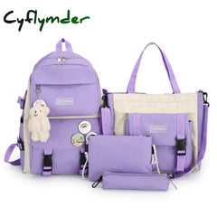 4 Pcs Set Harajuku Women Laptop Backpack Canvas School Bags For Teenage Girls Kawaii College
