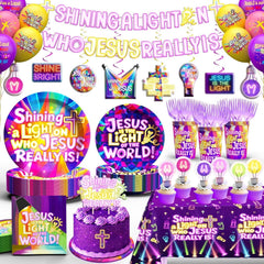 Lanfubeisi Illumination Station VBS Decorations Set 131Pcs , Complete 2026 VBS Party Supplies with Banner, Plates, Napkins, Cups, Forks, Tablecloth, Balloons, Hanging Swirls, Cupcake Toppers & Cake T