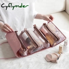 4Pcs In 1 Cosmetic Bag For Women Zipper Mesh Separable Cosmetics Pouch Ladies Foldable Nylon Rope