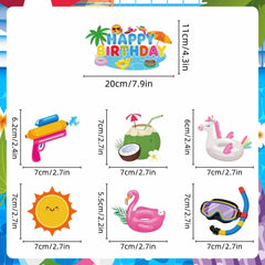 lanfubeisi Pool Party Birthday Decorations 136Pcs Supplies Set - Includes Banner Balloons Tableware Cake Toppers Cupcake Toppers Hanging Swirls for Hawaiian Summer Pool Party Celebration