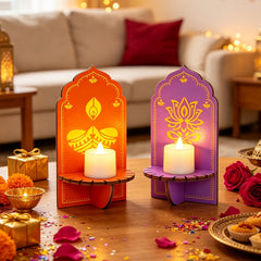 Lanfubeisi 6 Pcs Diwali Decorations for Home Wooden Candle Holder Table Wall Decor, Indian Pooja Room Diya Stands