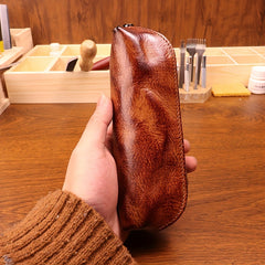 Cyflymder Handmade Vintage Glasses Cases Full-Grain Leather Glasses Case Distressed Plant-Tanned Pouch Rustic Eyewear Storage Bag With Zipper Closure