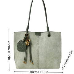 Cyflymder Stylish Large Capacity Tote Bag for Women - Mint Green with Golden-Toned Hardware, Tassel Detail & Shoulder Strap, Spacious Interior for Daily Essentials, Versatile Tote Bag | Minimalist Bag | Magnetic Closure, Tas