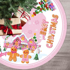 Lanfubeisi 48 inch Pink Christmas Tree Skirt,Pink Gingerbread Christmas Decor,Gingerbread Tree Skirt, for Christmas Decorations Home Party Decor