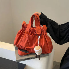 Cyflymder Japanese and Korean Style 2025 Handbag Women's Versatile Canvas Pleated Mommy Bag Single Shoulder Crossbody Tote Bucket Bag