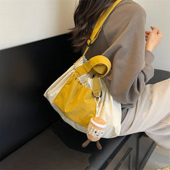 Cyflymder Japanese and Korean Style 2025 Handbag Women's Versatile Canvas Pleated Mommy Bag Single Shoulder Crossbody Tote Bucket Bag