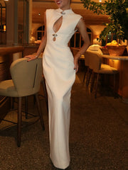 Cyflymder New Woman Spring Fashion Versatile Sleeveless Sexy Zipper Hollow Decoration Long Dress Female Casual Trend Banquet Dress
