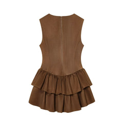 Cyflymder Casual Chocolate Brown Party Dress O Neck Sleeveless Ruffles Mini Dress Fashion Evening Club Party Y2K Girl Dress