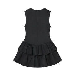 Cyflymder Casual Chocolate Brown Party Dress O Neck Sleeveless Ruffles Mini Dress Fashion Evening Club Party Y2K Girl Dress