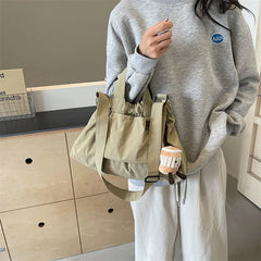 Cyflymder Japanese and Korean Style 2025 Handbag Women's Versatile Canvas Pleated Mommy Bag Single Shoulder Crossbody Tote Bucket Bag