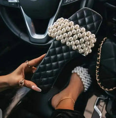 Cyflymder Spring/summer new women pearl rhinestone women's all-match casual slippers fashion solid color flat shoes sandals