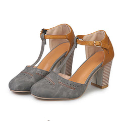 Cyflymder Summer High Heel Sandals Shoes Women Fashion Rome Round Toe Buckle Strap Sandals Thick Heel Shoes