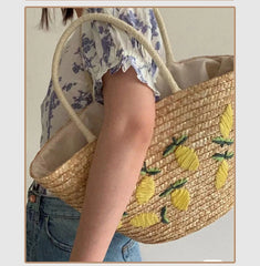 Cyflymder Women's shoulder bag for Summer straw woven holiday beach bag new simple alphabet embroidered handbag large capacity
