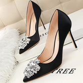 Cyflymder Kitten Heels Metal Rhinestones Woman Pumps Wedding Shoes High Heels Shoes Gold Silver Sexy Party Shoes Large size 43
