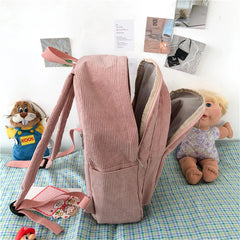 Cyflymder Stripe Corduroy Woman Backpack Purse Simple School Bag for Teenage Girls Female Travel Bagpack Kawaii Student Book Bag Rucksack
