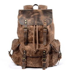 Cyflymder Waterproof Canvas Backpacks For Men Leather Laptop Rucksack Retro Big Capacity Travel Bag Trend Street Young Motorcycle Daypacks