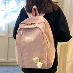 Cyflymder Stripe Corduroy Woman Backpack Purse Simple School Bag for Teenage Girls Female Travel Bagpack Kawaii Student Book Bag Rucksack