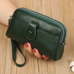 Cyflymder Genuine Leather Ladies Clutch Purses Long Women Wallet Zipper Wrist Bag Female Coin Purse Mobile Phone Bag chain Crossbody bags