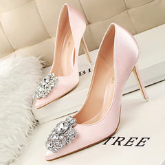 Cyflymder Kitten Heels Metal Rhinestones Woman Pumps Wedding Shoes High Heels Shoes Gold Silver Sexy Party Shoes Large size 43
