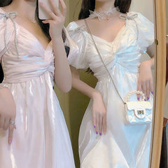 Cyflymder Summer Fairy Dress Women French Style Lace Chiffon Sweet Dress Party Night Japan Style Kawaii Sexy Elegant Boho Dress