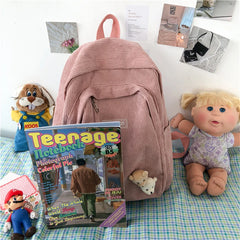 Cyflymder Stripe Corduroy Woman Backpack Purse Simple School Bag for Teenage Girls Female Travel Bagpack Kawaii Student Book Bag Rucksack