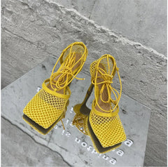Cyflymder Women High Heels Mesh Sandals Pumps Summer Sexy Strappy Hollow Roman Shoes New Open Toe Sandals Size 35-43 Sandalias Mujer