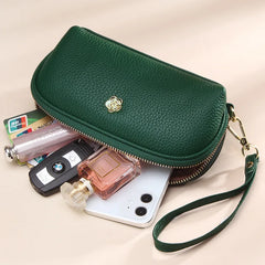 Cyflymder Fashion Tassels women long wallet Genuine Leather Zipper Shell Wristlet Bag Lady Clutches Flowers Coin Purse Cowhide phone bag