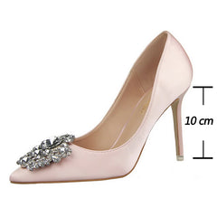 Cyflymder Kitten Heels Metal Rhinestones Woman Pumps Wedding Shoes High Heels Shoes Gold Silver Sexy Party Shoes Large size 43