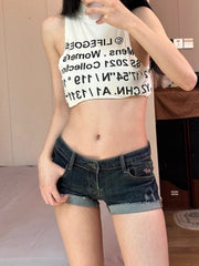 Cyflymder Summer New Women Korean Denim Shorts Pants Lady Low Waist Elastic Slim Fit Hot Pants Female Sexy Deep Blue Hip Wrapping Jeans