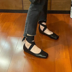 Cyflymder Shallow Mouth Women Female Shoes Mixed Colors Genuine Leather Sneakers Ballet Flats Square Toe Dress Moccasins Comfortable Cross