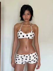 Cyflymder Women's Polka Dot Halter Bikini Set Two Piece Swimsuit with Shorts Retro Beachwear for Summer Vacation Pool Party Swimwear
