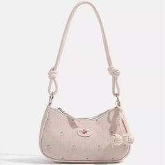 Cyflymder Sweet Cute Strawberry Underarm Bag Women Double Knot Pendant Shoulder Bags Ladies Fashion Diamond Pattern Commuter Crossbody Bag