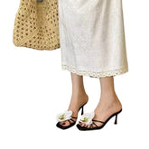 Cyflymder Female Slip On Footwear Square Toe Ladies High Heels Pumps Slides Shoes Luxury Fashion Flower Women Thin Heels Shoes 2025 New