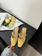 Cyflymder Shoes Square heel Glitter Slides Butterfly-Knot Cover Toe Ladies' Slippers Block Jelly Summer Butterfly-knot Crystal Shoes Woman