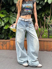 Cyflymder American Vintage Pocket Embroidered Jeans Women New Loose High Waist Slimming Versatile Wide Leg Floor Length Denim Pants