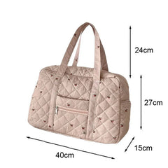 Cyflymder Portable Duffle Luggage Travel Bag Cherry Quilted Cotton Mommy Handbag Large Capacity Shoulder Bags For Women