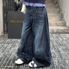 Cyflymder Vintage Harajuku Women Jeans Washed Letter Embroidery Baggy Wide Leg Scimitar Denim Pants Streetwear