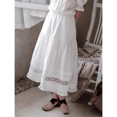 Cyflymder Boho Inspired white skirt women cotton midi skirt spring summer skirt streetwear cotton elegant long skirts for women