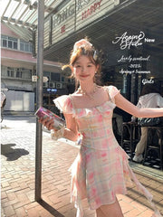 Cyflymder Boho Ruffles Prined Floral Mini Dress For Women Slim Fit Korean Fashion Holiday Street Sexy Summer Dress Straps Cute Party Dress