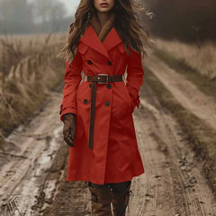 Cyflymder Vintage Solid Long Trench Coat Woman Elegant Double Breasted Lapel Top Cardigan Autumn Winter Long Sleeve Pocket Outerwear Coats
